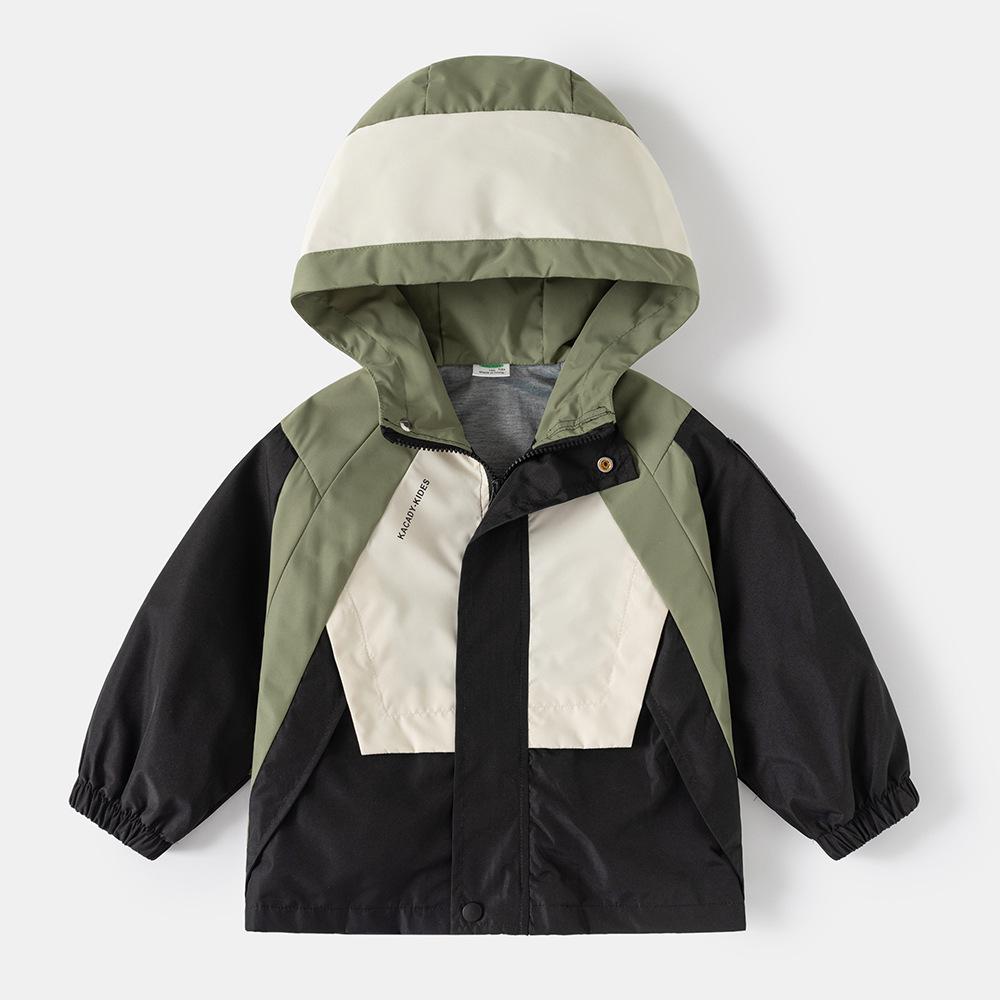 Spring and Autumn Colorblocking Boys Jacket Hooded Windbreaker Coat Children Clothes Kids Casual Zipper Outewear Top