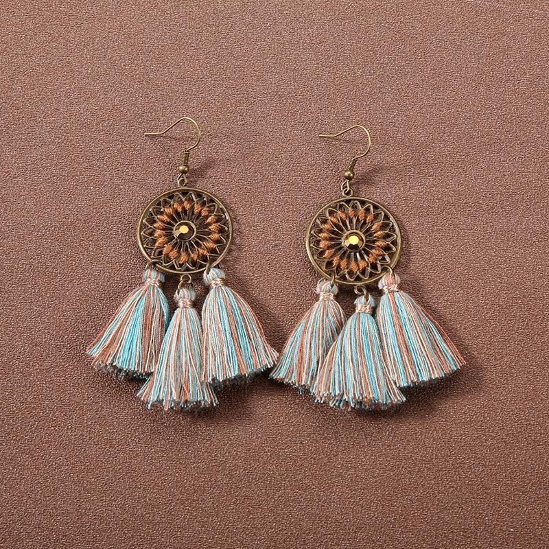 Handmade Retro Bohemian Ethnic Tassel Earrings for Women, Long Thai Style