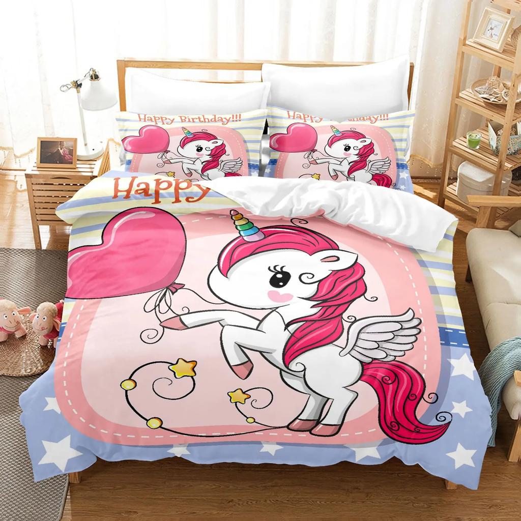140X200 Duvet Cover Set+Pillowcover Birthday Gift For Boys/Girls Print Cartoon Believe In Magic Unicorn Comforter Cover For Kid