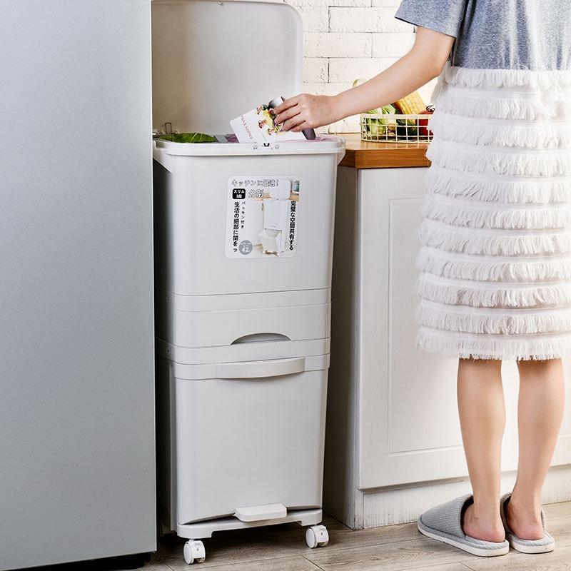 38/42L Pedal Storage Large Trash Can Kitchen Waste Household Waste Bin Wet Dry Separation Garbage Can