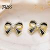 Sophisticated Gift for Her 1 Pair Sparkly Rhinestone Bow Knot Stud Earrings Women, Faux Pearl Chic Office Wear Jewelry Ribbon Earrings, Statement