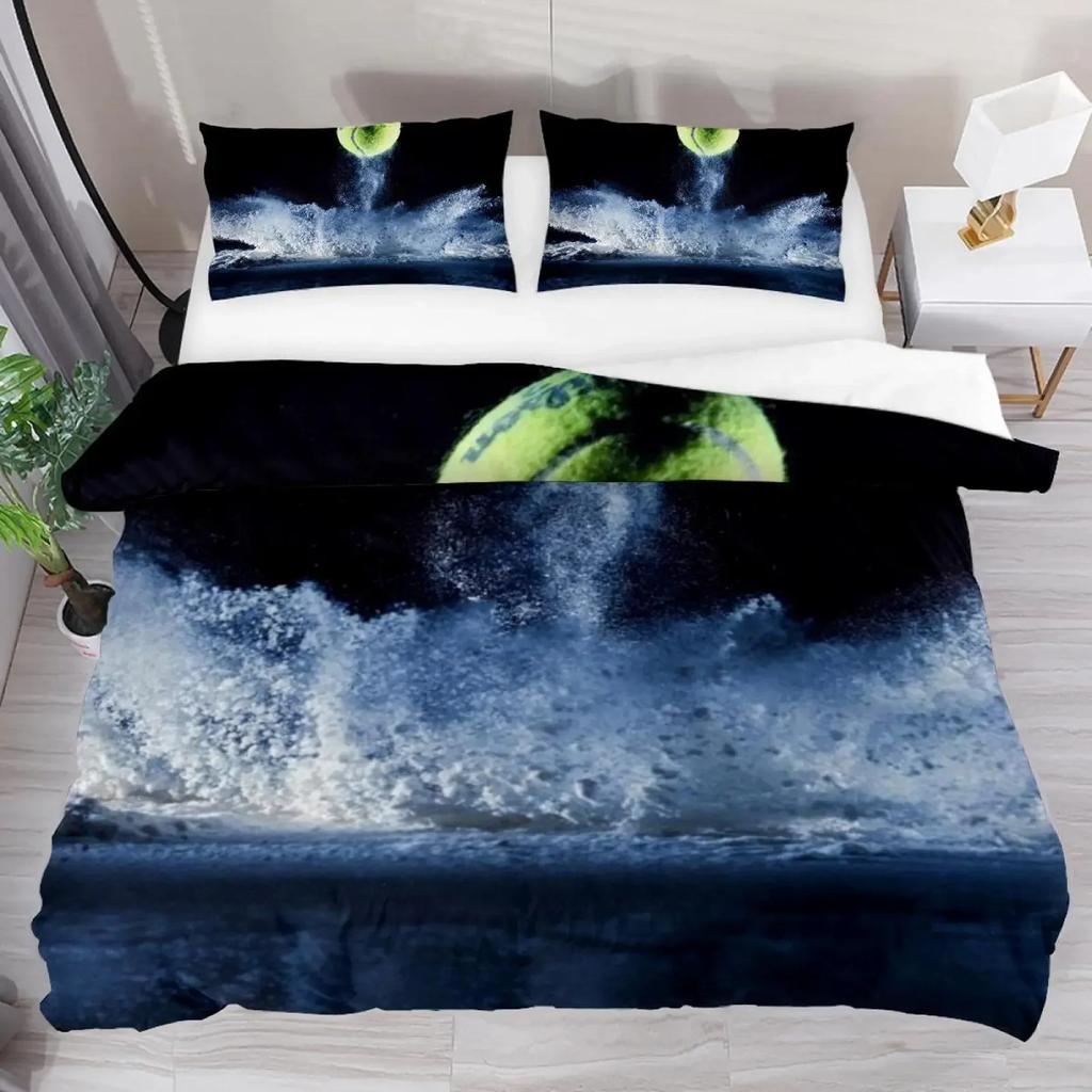 Tennis Ball Duvet Cover Set King/Queen Size,Sports Game Themed Bedding Set for Kids Boys Adult,Modern Bedroom Decor Quilt Cover