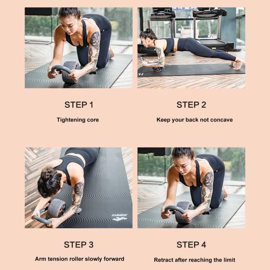 Abs Roller Wheel with Elbow Support Knee Pad 4D Abs Roller Mute Exercise Wheels Core Fitness Workout Equipment