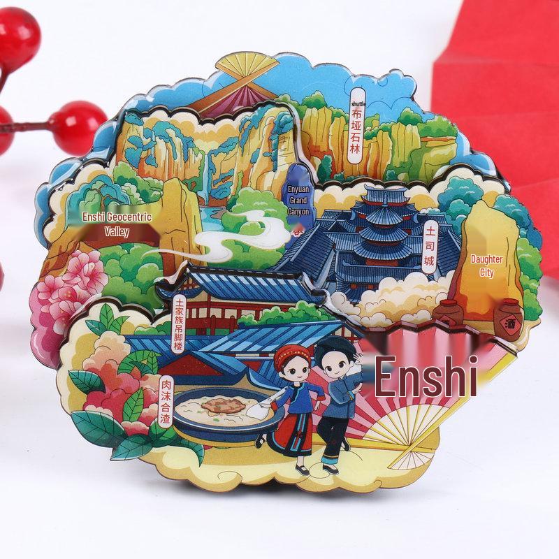 National City Scenic Cartoon Holz-Epoxid-Kühlschrankmagnet