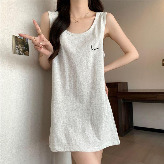 American Style Cotton Sleeveless Tank Dress: Summer Mid-Length Loose Fit Plus Size