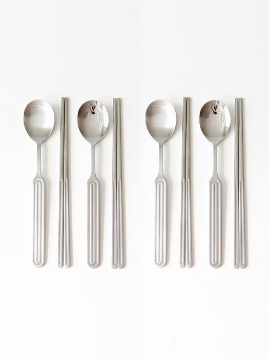 

kamomekitchen [2+2] Domestically produced premium Kamome Kitchen Ridge stainless steel spoon, chopsticks, and spoon set Glossy