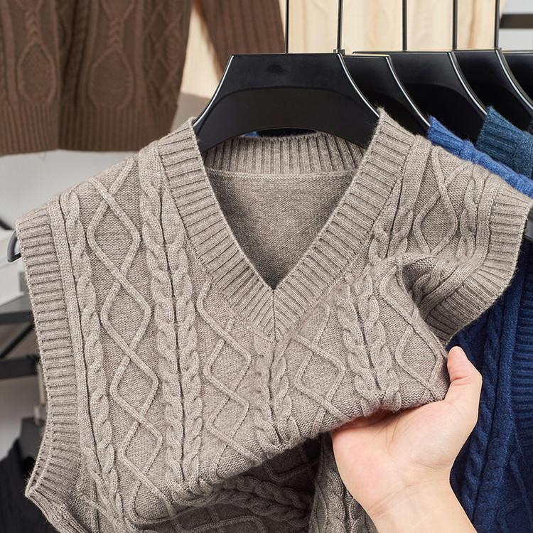 Men's Winter Knit Vest, V-Neck Sleeveless Sweater, Warm Fleece Lined, Casual Layering, 6 Colors