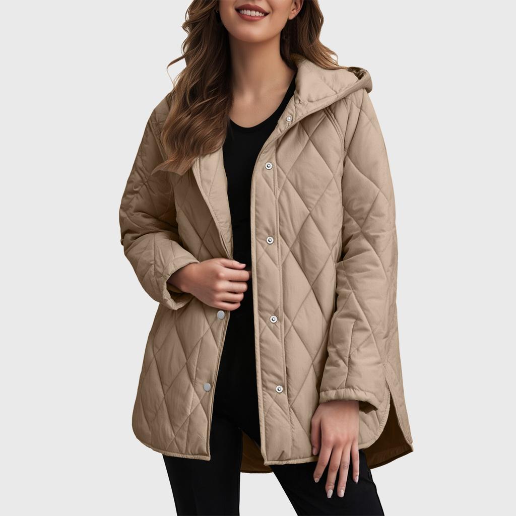 Herbst Winter Mode Jacke Mantel Damen Parkas Freizeit Gewellter Rand Kapuze Baumwolle Gepolsterter Mantel Gitter Muster Oberbekleidung