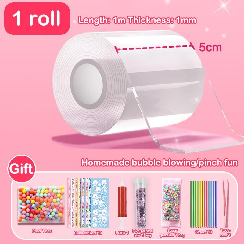 

Самодельная игрушка для творчества, изготовление надувных пузырчатых лент, не оставляющая следов, двухсторонняя клейкая многоразовая цветная высоколипкая нанолента белый