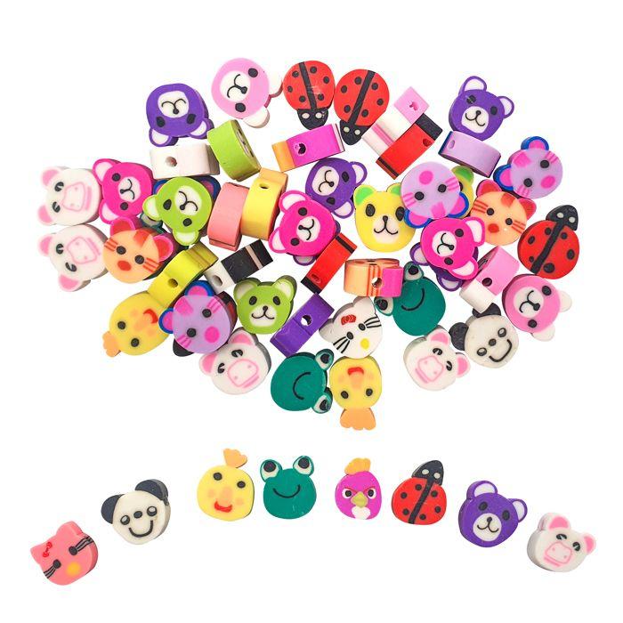 Perles fantaisie en pâte polymère Animaux 60 pièces