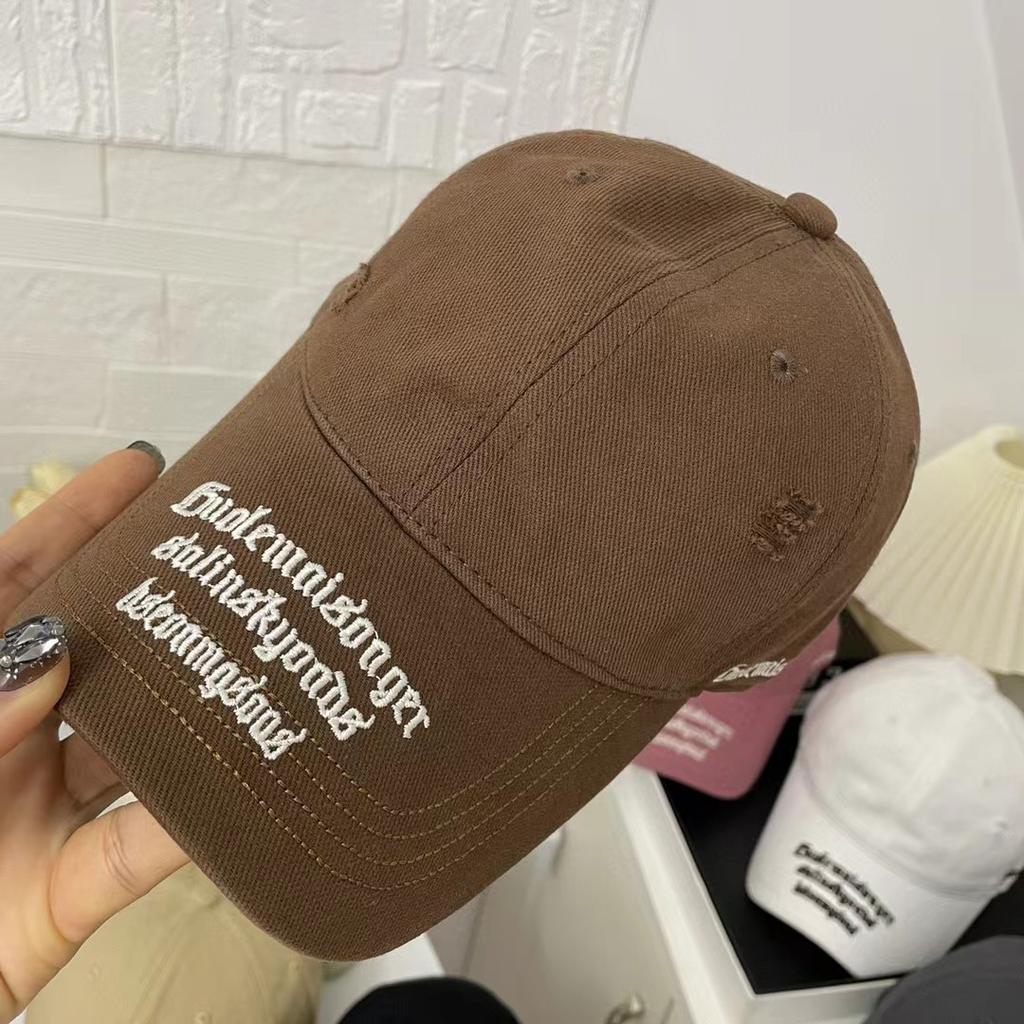 Retro Letter Embroidery Ripped Student Baseball Cap Men's Soft Top Baseball Cap Women's New Big Head Circumference Color