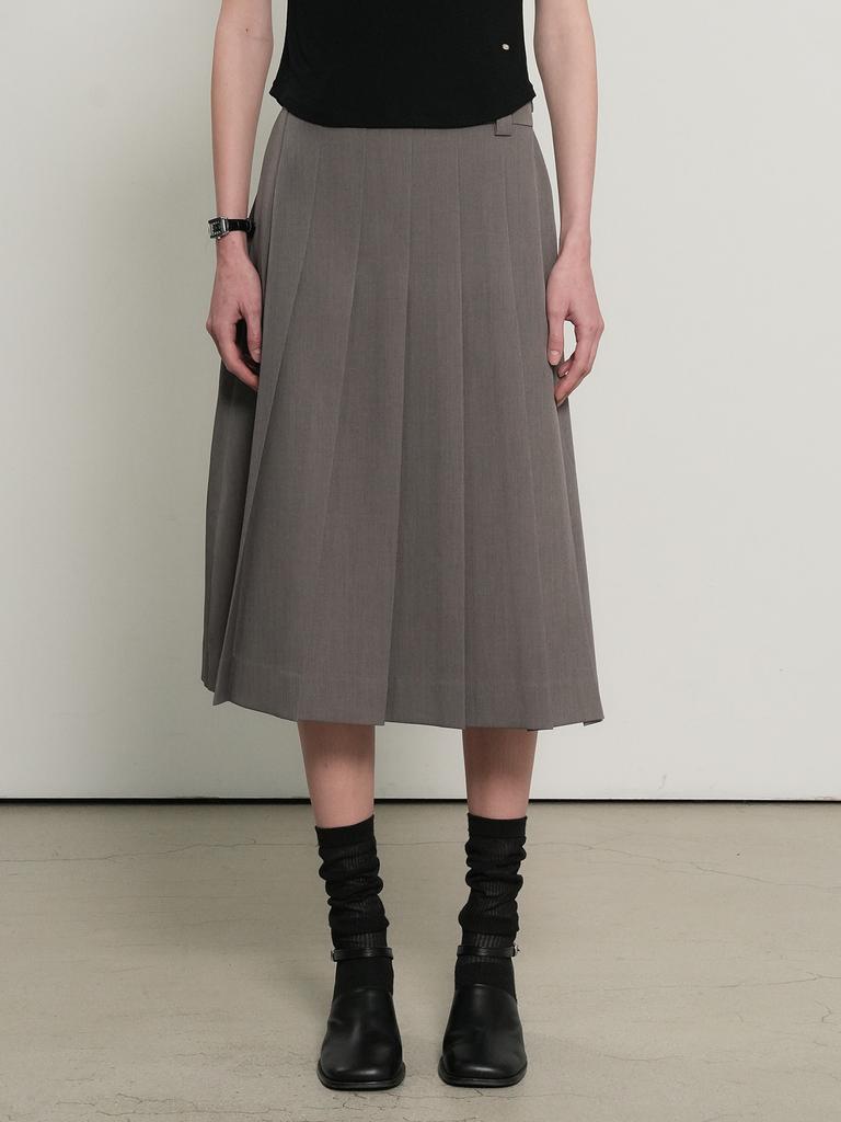 General Idea Classic Pleated Midi Skirt [Grey] / Gf1Lsk503