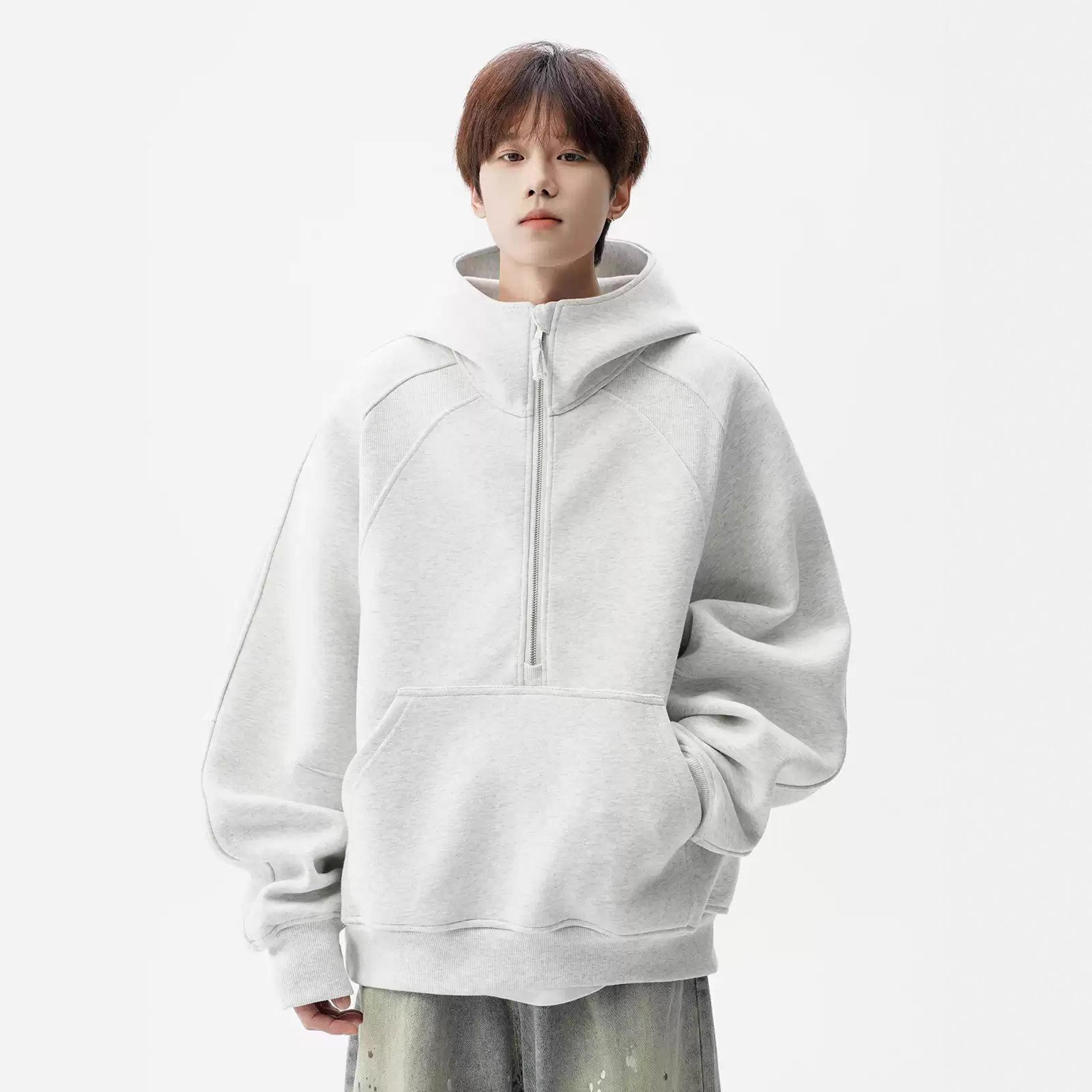 Half Zipper Hooded Sweatshirt Mens Autumn and Winter Updated Relaxed Fit Leisure Hoodie Jacket M