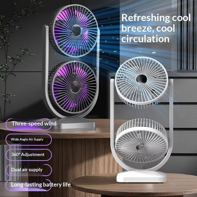 New Dual Head Desktop Fan USB Rechargeable Adjustable Fan for Household Outdoor High Wind Air Circulation Fan