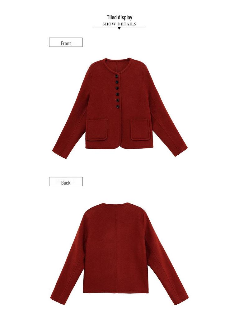 2024 Women's Petite Single-Breasted Slim Wool Coat in Solid Colors - Trendy Short Design for Winter