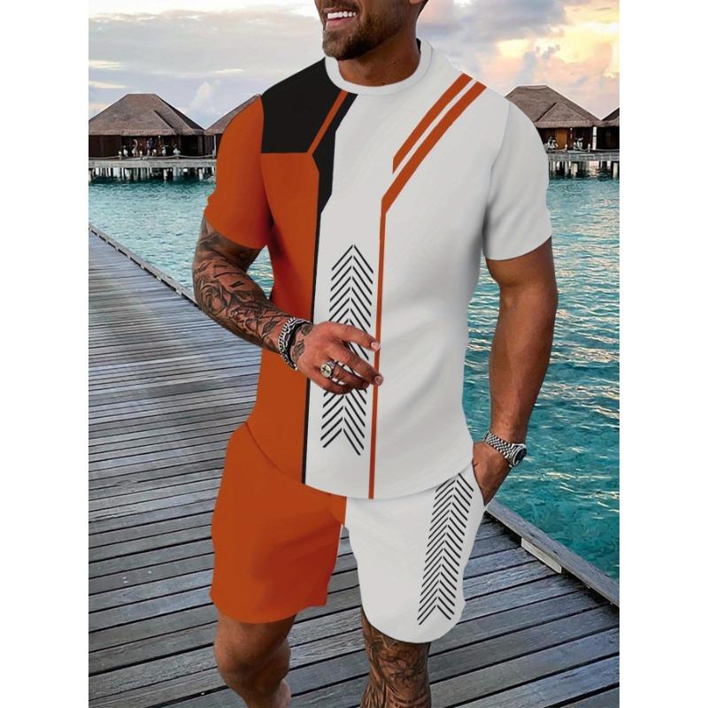 Casual Sports Suit Breathable Outdoor Men's T-shirt Shorts Summer Print Adult Suit, PLUS SIZE