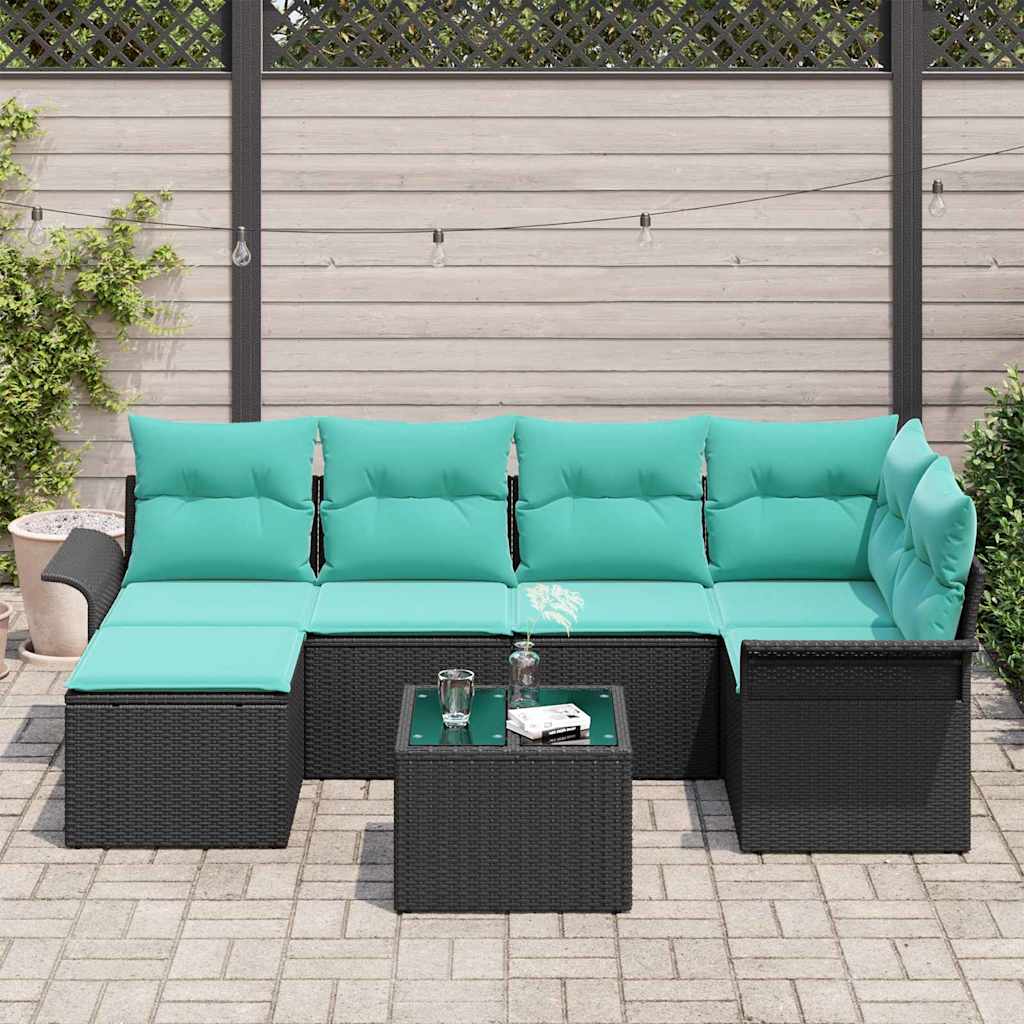 7 Piece Garden Sofa Set with Storage Black Poly Rattan