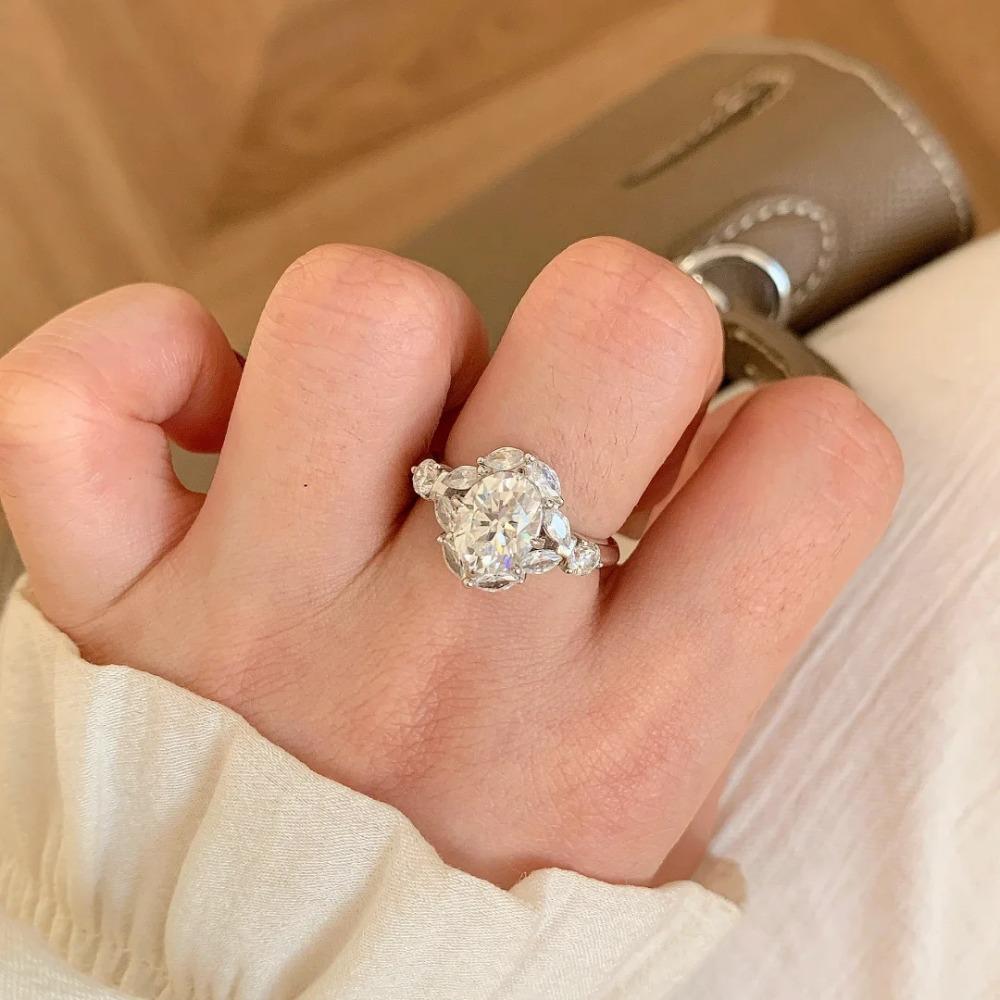 Open Ring Fashion Marquise Cut Simulated Moissanite High Carbon Diamond Ring for Women