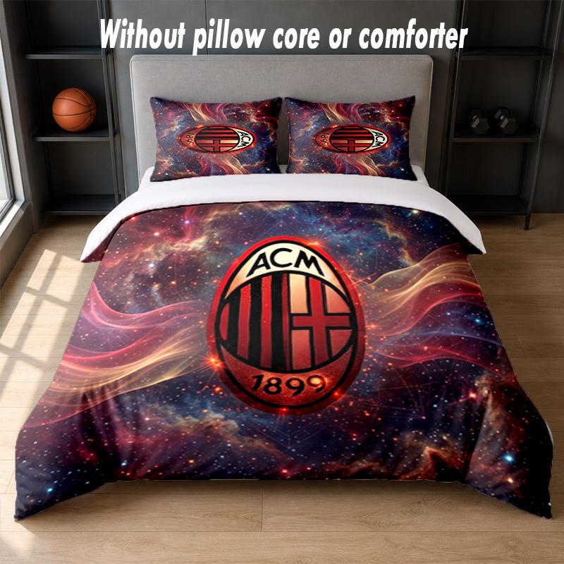 סט מצעים AC Milan עיצוב מיטה 1 ציפה לשמיכה + 2 ציפיות לכריות רך נושם מצעי מיטה לבית