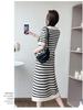 2026 Summer Striped Knit V-Neck Mid-Length Maternity Dress