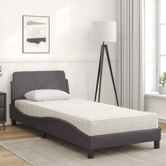 VidaXL Lit avec matelas gris 90x200 cm similicuir, meuble de chambre à coucher, lit simple, cadre de lit incurvé, sommier, 3208340