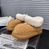 Thick-soled snow boots women's new winter velvet matte leather low-top big head one-pedal warm fluffy cotton shoes