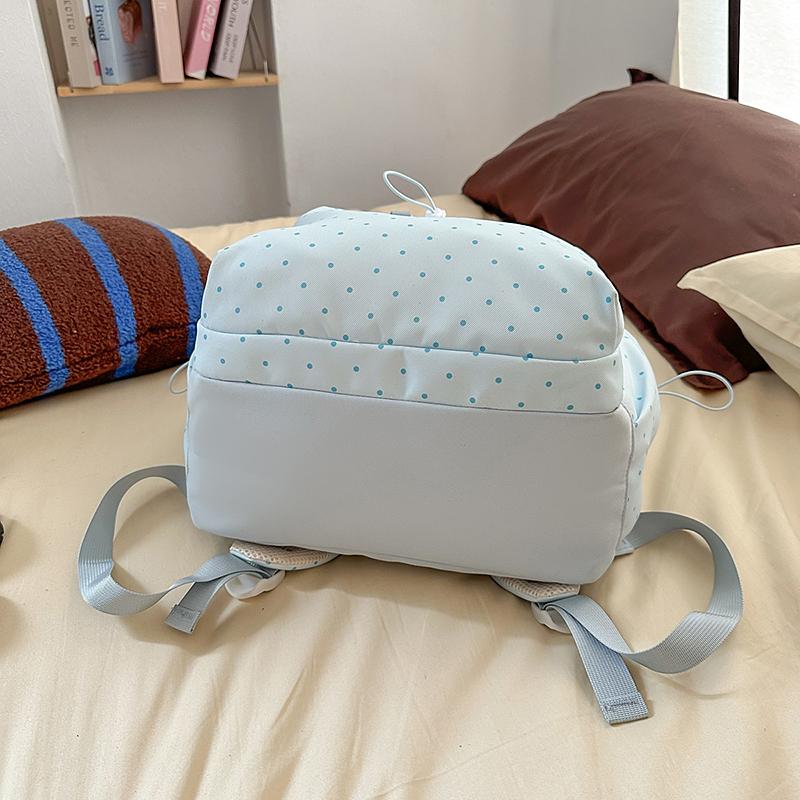 Women's Wave Point Print Backpack Junior High School Student Schoolbag Large Capacity Backpack with Coin Purse