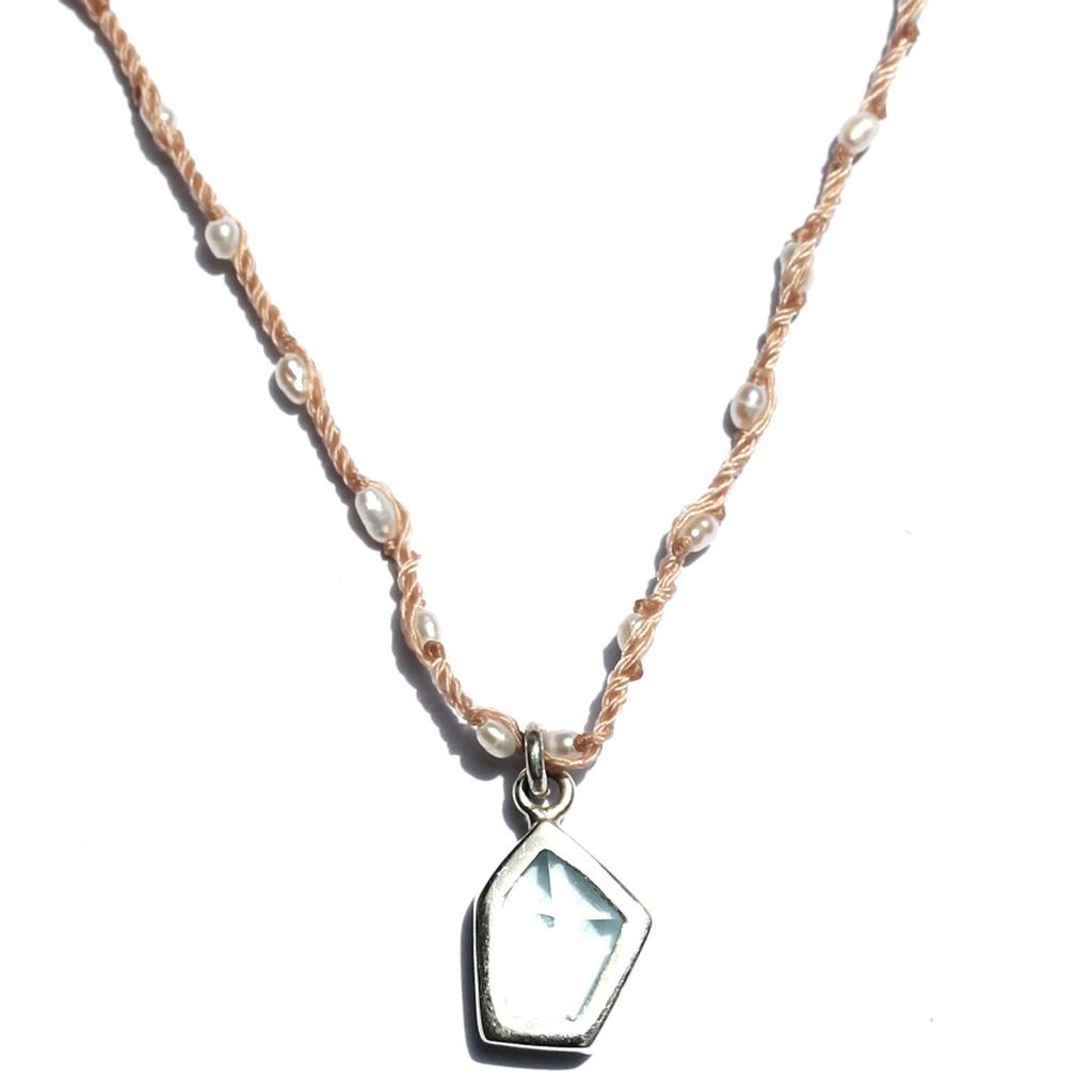 Anna Michelen One of a Kind Necklace, Aquamarine, Pentagon, Pearl,