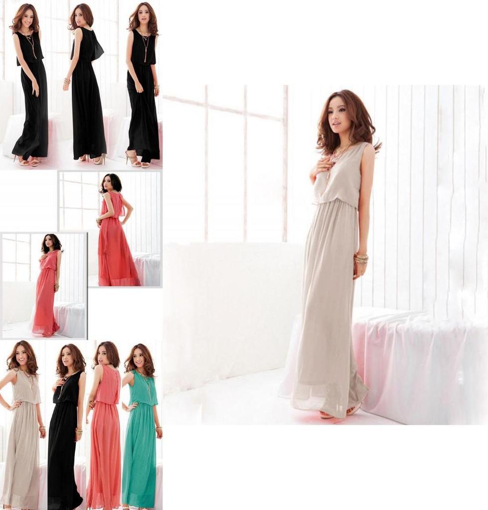 Elegant Summer Fashion Women Round Neck Sleeveless Chiffon Dress For Casual Party