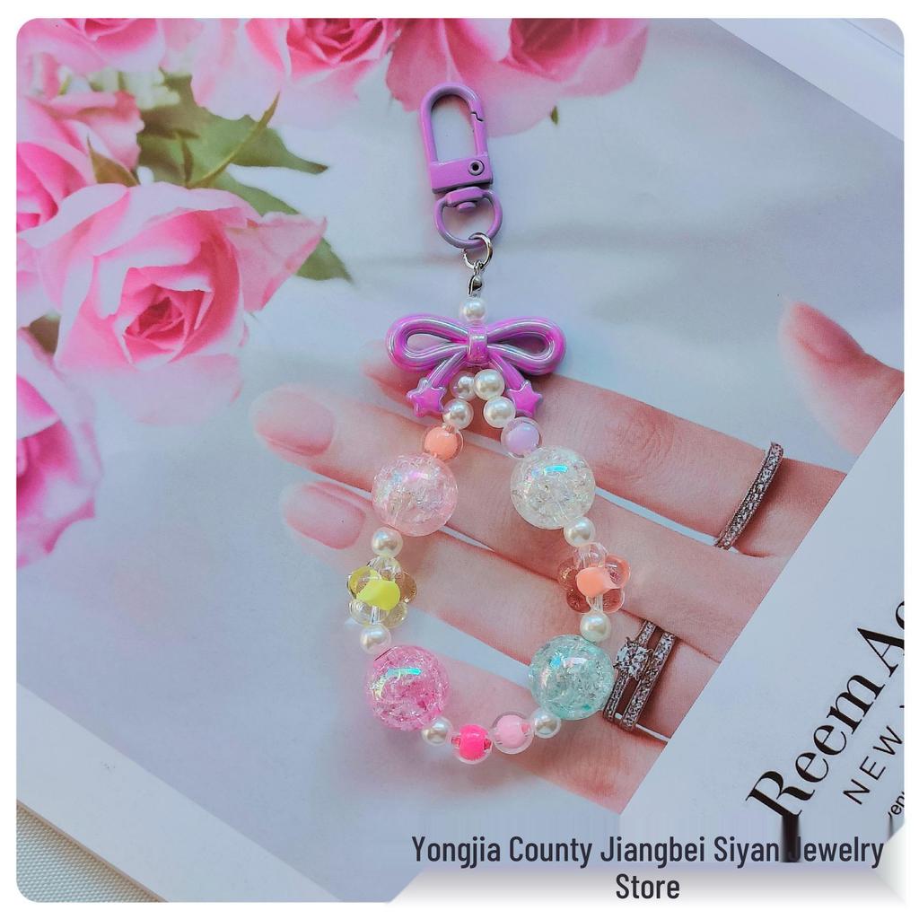 Colorful Bow Alloy Keychain with Creative Seed Bead Chain