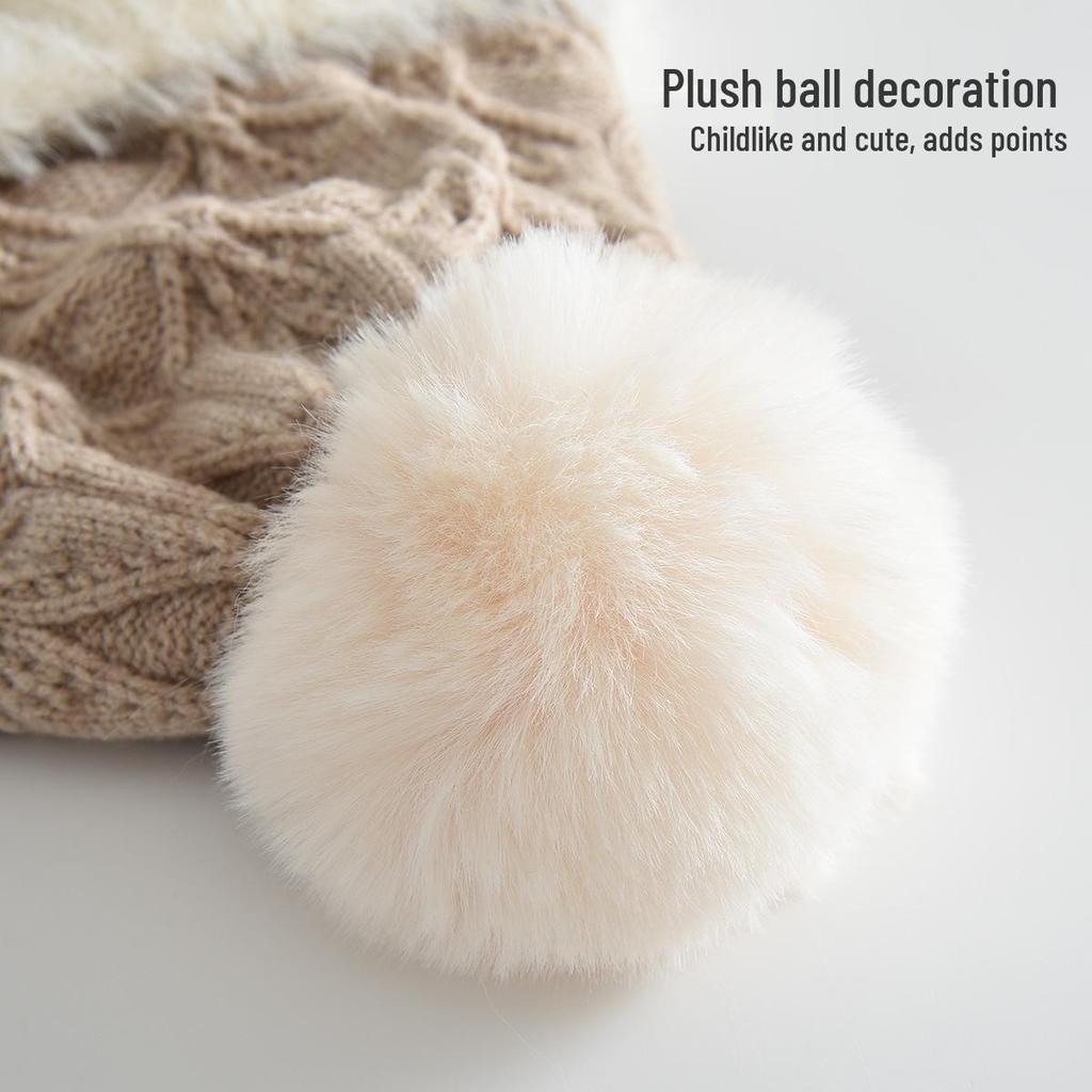 Kids' Knit Pom-Pom Hat: Warm, Windproof, Thickened for Autumn and Winter