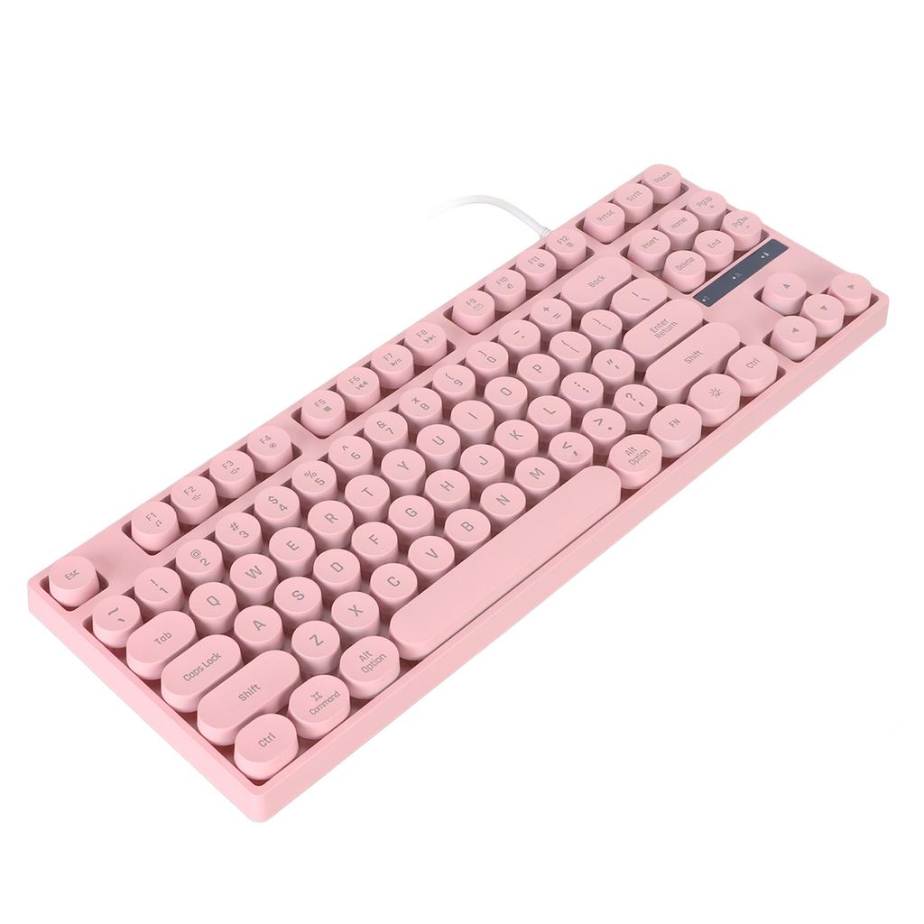 Gaming Keyboard USB Round 87 Keys Colorful Backlit Ergonomic Mechanical Touch Wired Keyboard for Desktop Laptop PC Pink