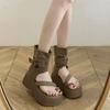 [Fanfna] Summer new retro platform Roman cool boots women's fashion set toe high-top sandals heightening short boots