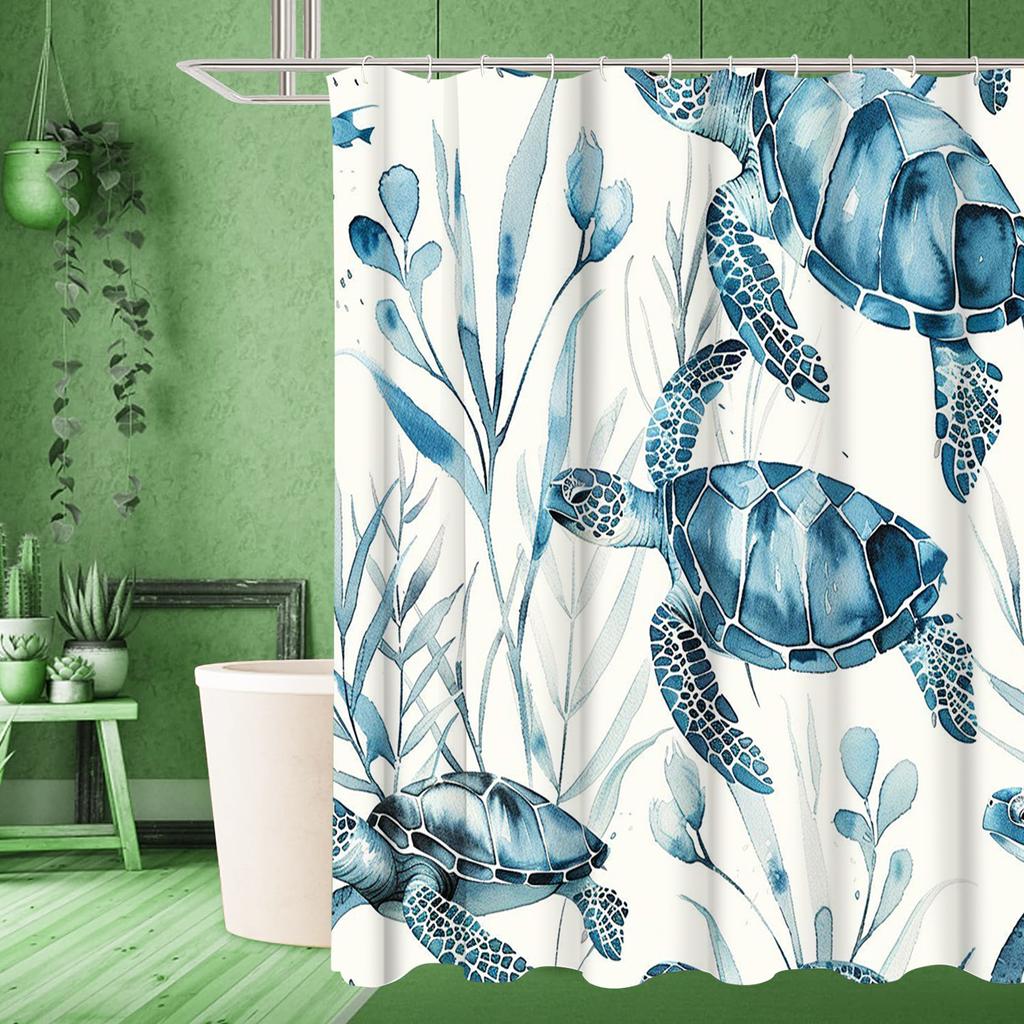 Crab Turtle Fishes Pattern Bathing Curtain  Bathroom Shower Curtain Waterproof With 12 Hooks Home Deco Free Ship