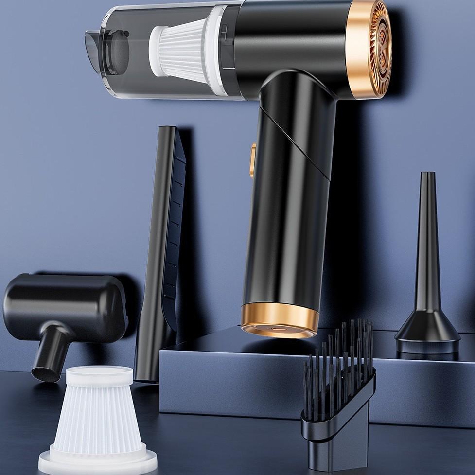 

Compact Handheld Car Vacuum: Powerful Suction & Blow, Foldable Design for Easy Storage Q8PRO Black Gold