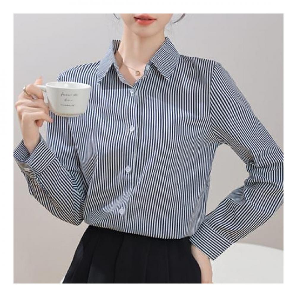 Navava Women Office Stripe Long Sleeve Shirt Nb2350