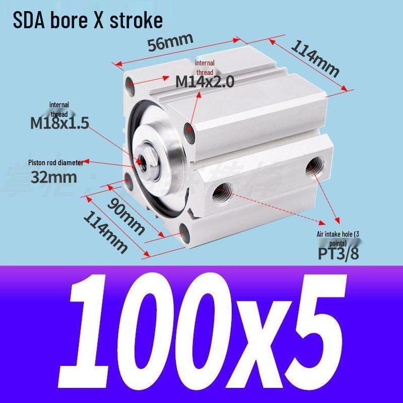 SDA Mini Pneumatic Cylinder, High Thrust, Thin Type, Bore Sizes 20/25/32/40/50