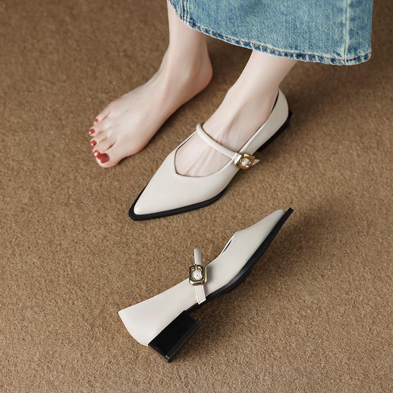 73598-3 French 3 cm low-heeled pointed single shoes 2025 spring and autumn standing for a long time not tired soft-soled shoes women