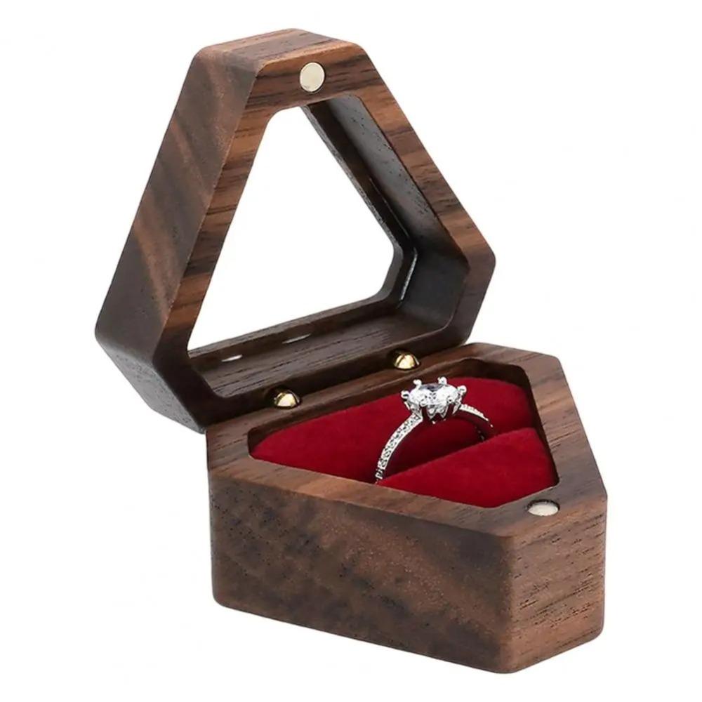Single Slot Wedding Ring Box Wooden Gift Box Luxury Triangle Shape Box  Jewelry Storage