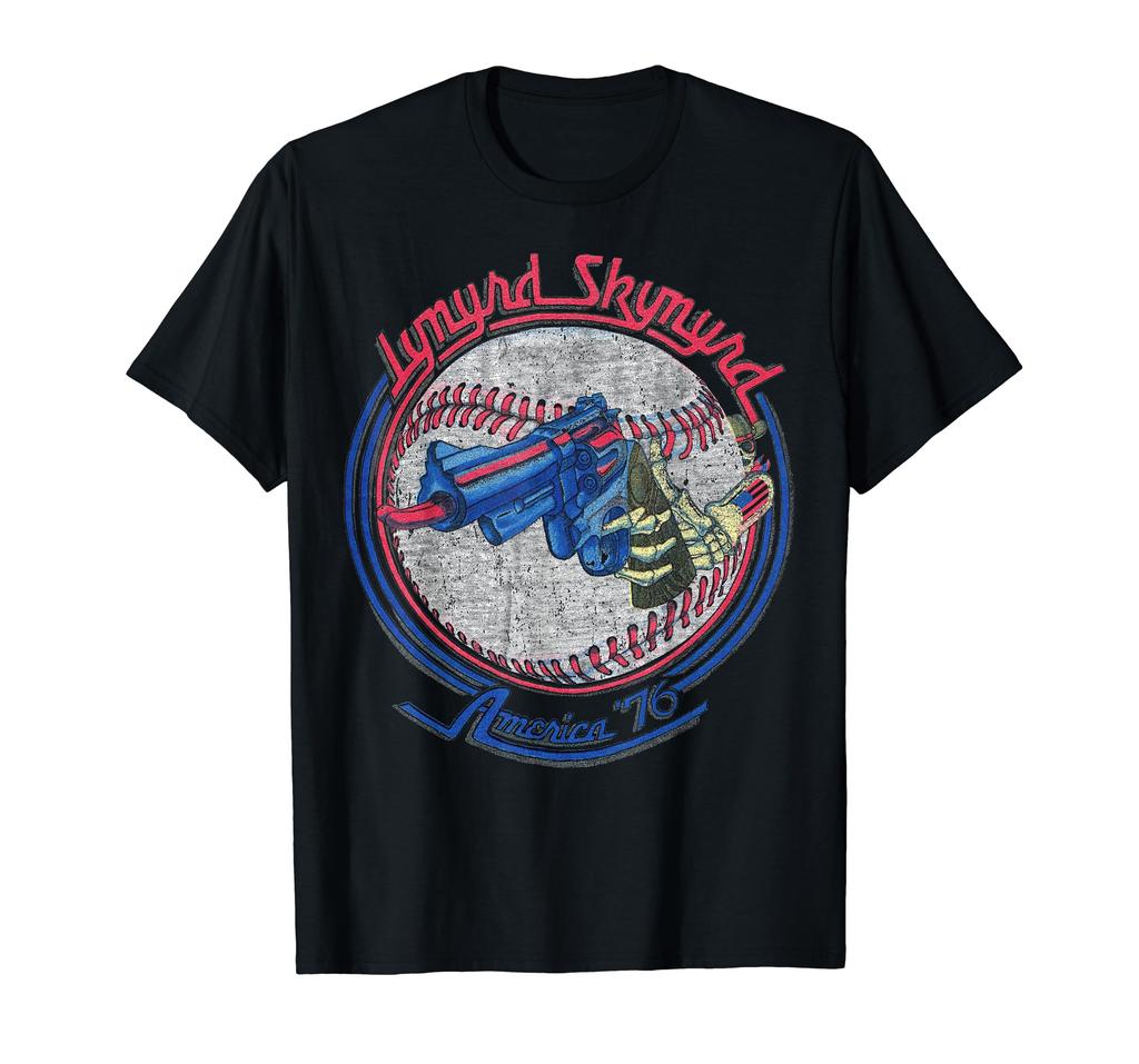 Lynyrd Skynyrd Skeleton Baseball Gun American Flag Cowboy Rock Fan T-Shirt