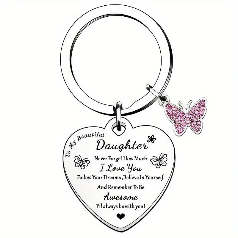 Grateful Holiday Gift for Relatives Family Butterfly Heart Tag Laser Hanging Ornament Keychain Stainless Steel Keychain for Backpack Bag Pendant