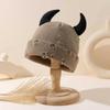 Little Devil Horn Pin Knitted Hat Wool Hat Men's and Women's Christmas Funny Decoration Ripped Melon Hat