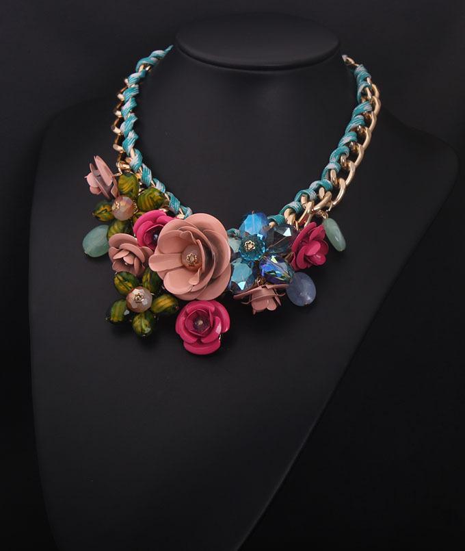 Flori colorate Cristal Gemstone Colier claviculă scurtă Accesorii pentru femei țesute