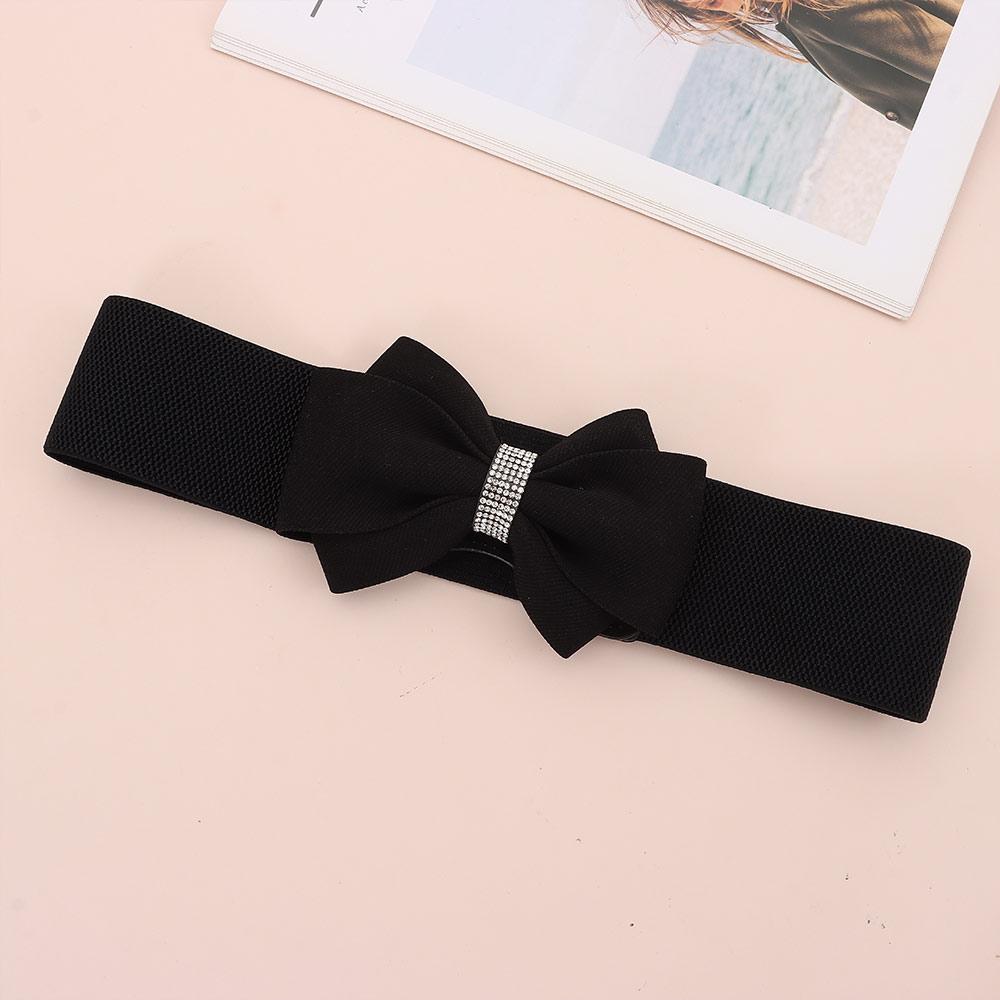 Plus Size Women's Elastic Wide Belt Solid Color Bowknot Waistband  for Dress Jeans