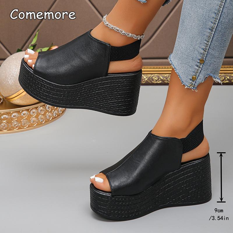 Fish Mouth Chunky Platform Sandals for Women Thick Sole Wedge Sandals with Elastic Band Summer Fashion High Heel Sandalias Mujer