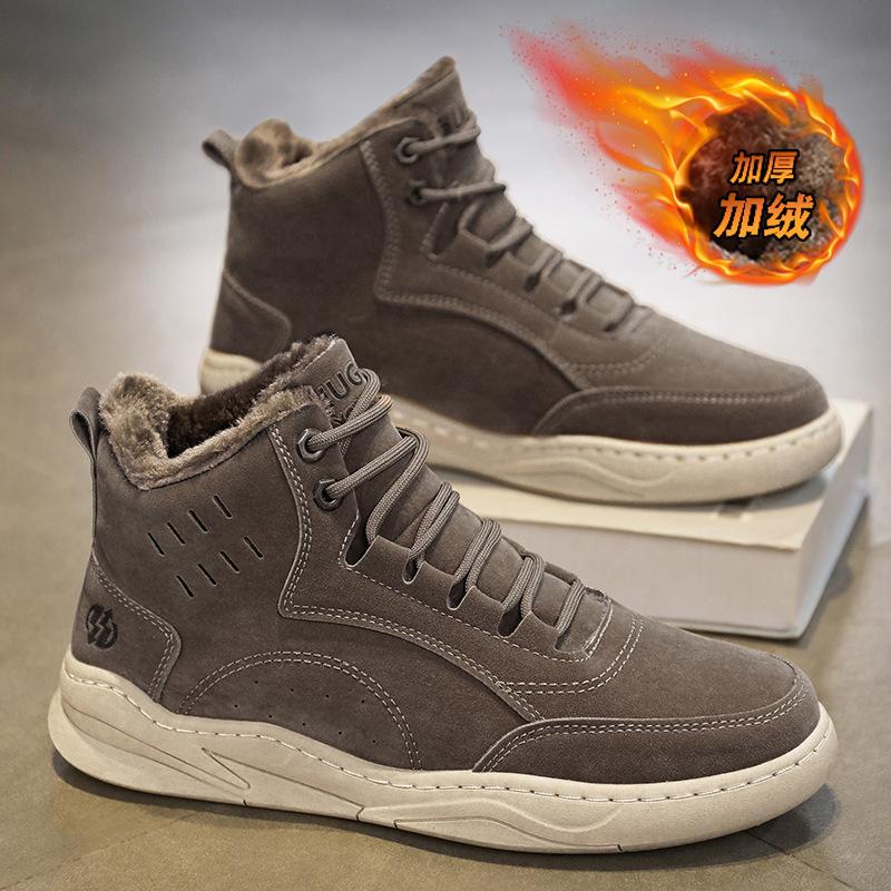 Winter New Shoes for Men Short Boots Suede Leather High Tops Casual Shoes Man Warm Plush Ankle Boots Big Size