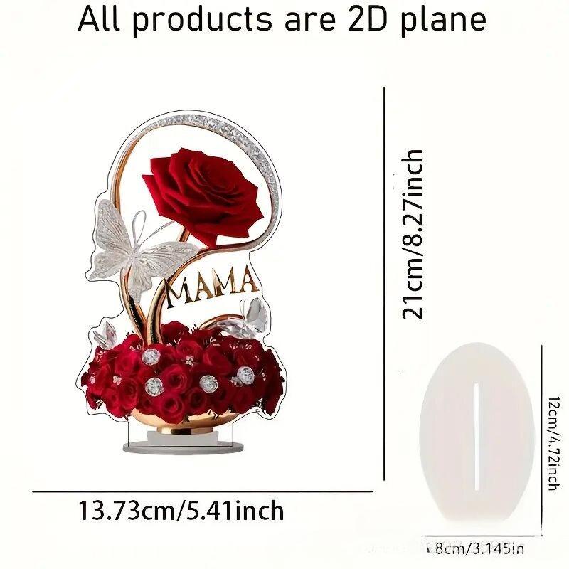 Ornament Acrilic 2D Model Trandafir Roșu Trandafiri Mamă Plat Elegant Decor Birou Filial Pentru Mamă Cadouri Un Cadou pentru O Prietenă