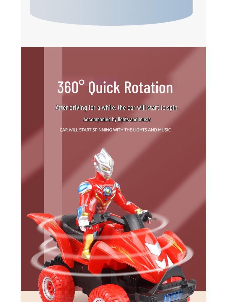 Licensed Ultraman Rotating Electric Motorcycle Toy with Sound & Light for Kids