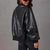 Women's Vintage Faux Leather Bomber Jacket Drop Shoulder Loose Fit Casual Street Coat
