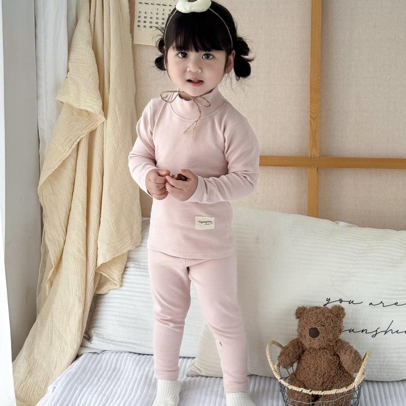 Kids' High-Neck Thermal Underwear Set - Combed Cotton, Thickened, for Boys & Girls